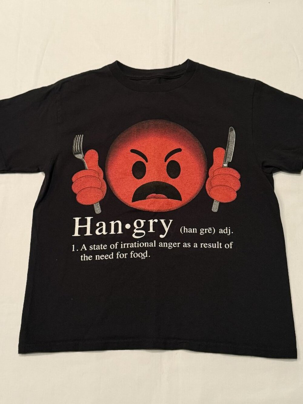 Buzz Cuts Boys Youth M 10/12 Black Hangry Emoji Funny Graphic T-Shirt